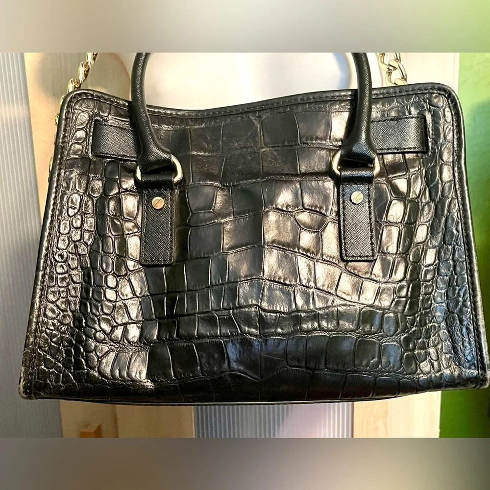 ❣️$398 ❣️ Michael Kors Black Calf Hair Croc Leather Shoulder Bag Purse